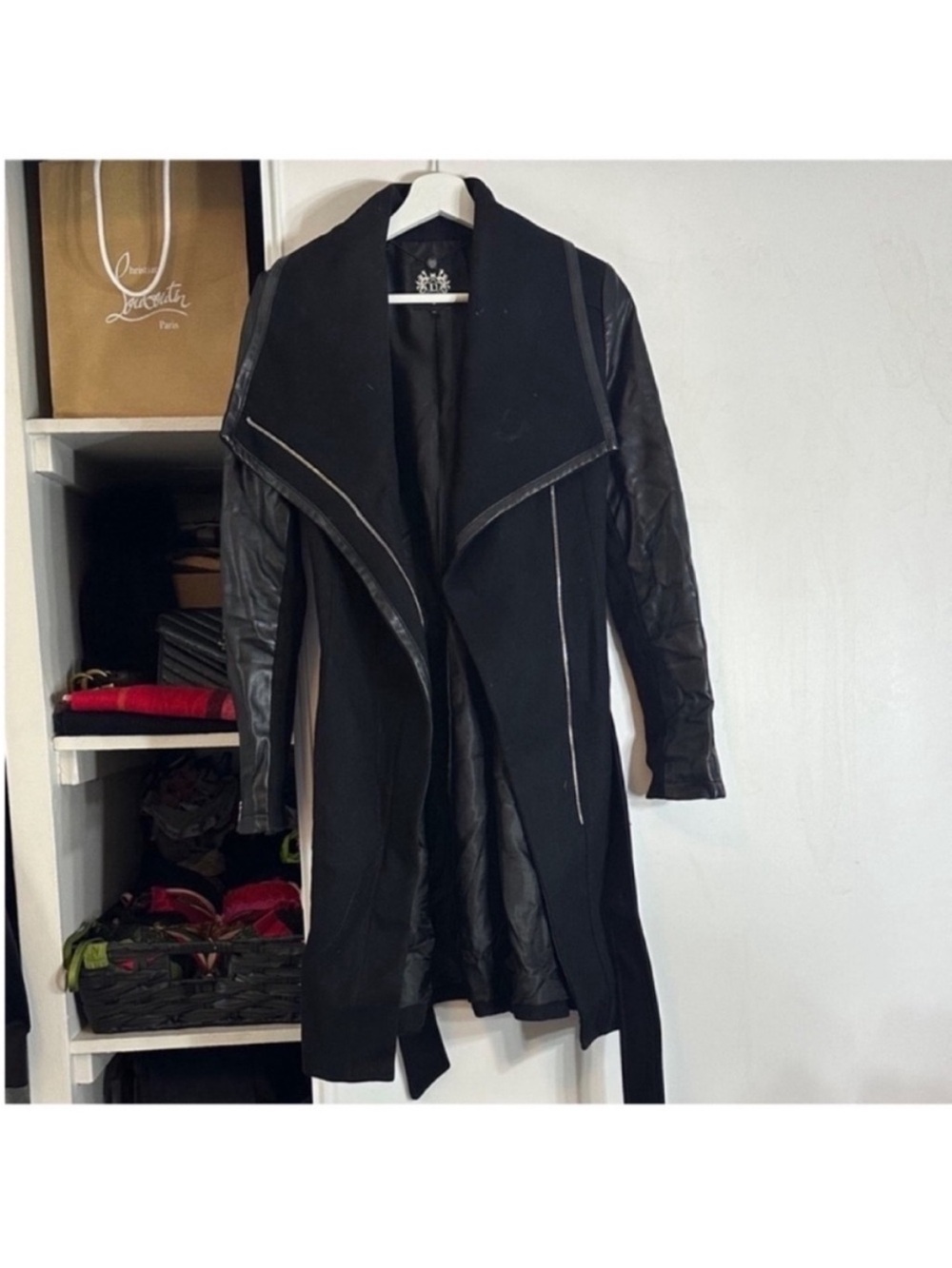 Dawn Levy Black Mixed-Media Asymmetrical Trench Coat
